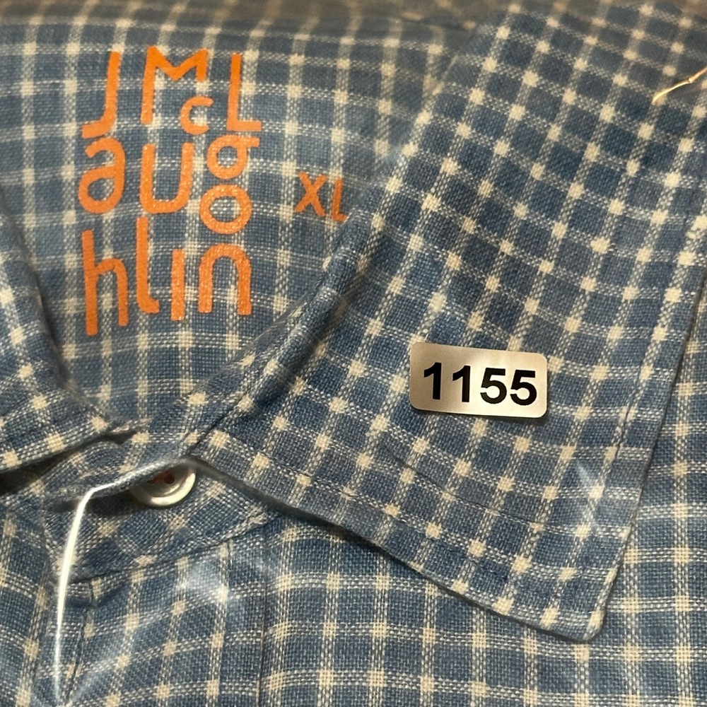 J.McLaughlin Linen Shirt Mens XL Blue Gingham Check Long Sleeve Coastal Resort - Picture 9 of 9